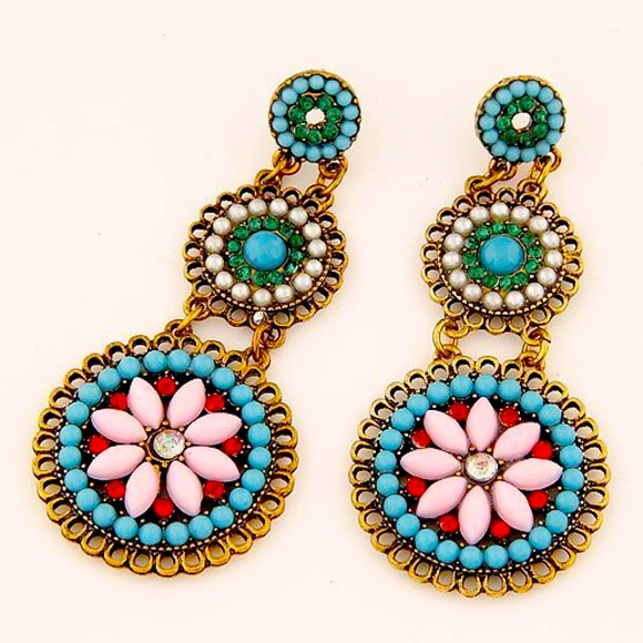 Fashion Jewelry Jewelry - Colorful Boho Hippie Large Dangle Beaded Stud Rhinestone Vintage earrings